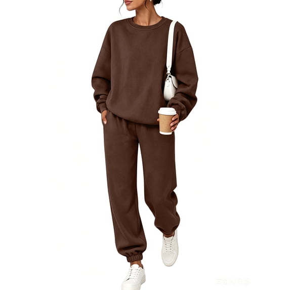 Resicozy Womens Sweatsuits 2 Piece Set Long Sleeve Crewneck Sweatshirt and Jogger Pants Lounge Sets Coffee 2XL