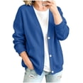 thumbnail image 1 of Resicozy Womens V-Neck Button Down Cardigan Sweatshirt Oversized Long Sleeve Open Front Loose Fit Jacket with Pockets Blue XL, 1 of 8