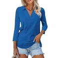 thumbnail image 1 of Resicozy Womens V Neck Polo Shirts 3/4 Sleeve Collared V Neck Tops Business Casual Summer Tops Trendy Loose Solid Color Shirt Blue L, 1 of 4