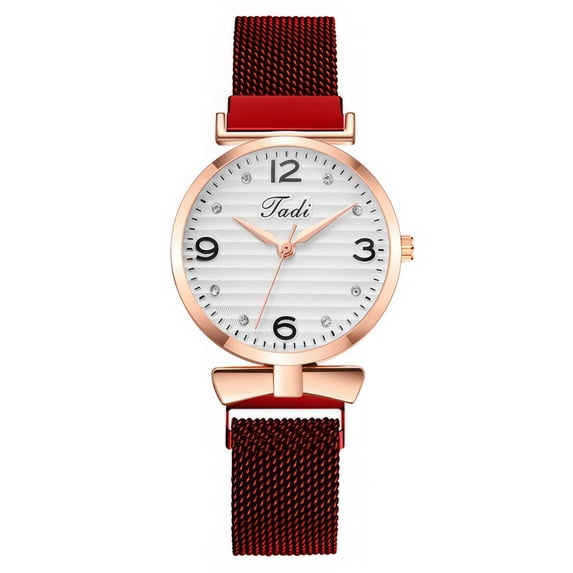 Resicozy Womens Vintage Watch Dainty Stainless Steel Mesh Quartz Watch Soft Adjustable Resistance and Lightweight for Daily Wear Red
