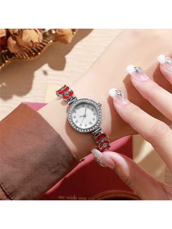 Womens Waterproof Wrist Watch Round Dial Small Thin Analog Bracelet Quartz Watch Dainty Christmas Gifts Red