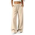 thumbnail image 1 of Resicozy Womens Wide Leg Sweatpants High Waisted Baggy Drawstring Joggers with Pockets Casual Lounge Wear Khaki L, 1 of 5