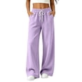 thumbnail image 1 of Resicozy Womens Wide Leg Sweatpants High Waisted Baggy Drawstring Joggers with Pockets Casual Lounge Wear Light Purple XL, 1 of 5