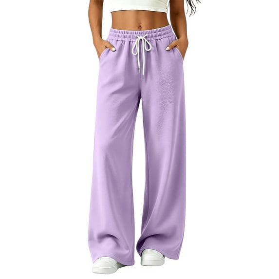 Resicozy Womens Wide Leg Sweatpants High Waisted Baggy Drawstring Joggers with Pockets Casual Lounge Wear Light Purple XL