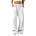 thumbnail image 1 of Resicozy Womens Wide Leg Sweatpants High Waisted Baggy Drawstring Joggers with Pockets Casual Lounge Wear White XL, 1 of 5