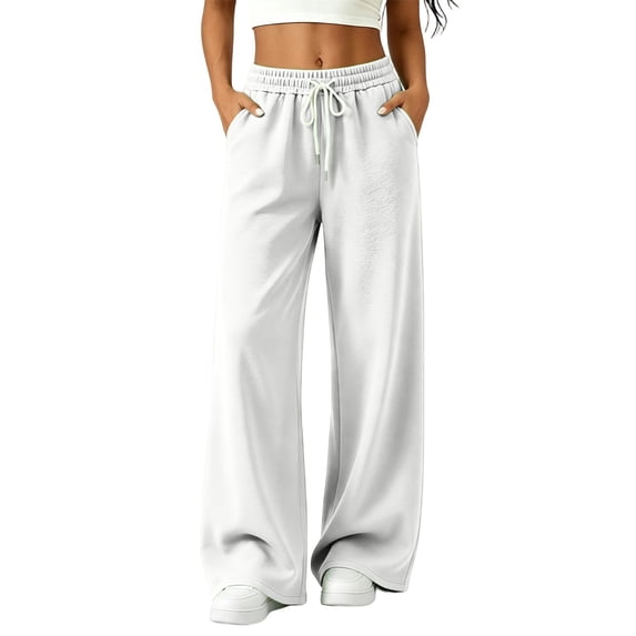 Resicozy Womens Wide Leg Sweatpants High Waisted Baggy Drawstring Joggers with Pockets Casual Lounge Wear White XL