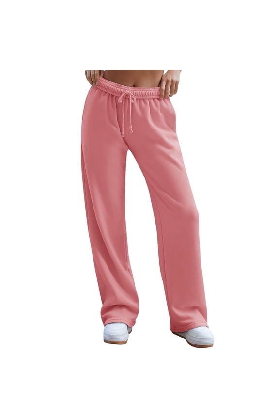 Womens Wide Leg Sweatpants High Waisted Baggy Lounge Solid Color Pants Drawstring Athletic Joggers with Pockets Watermelon Red XL