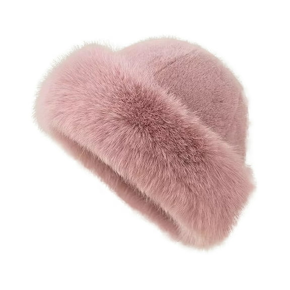Resicozy Womens Winter Faux Fur Bucket Hats 2025 New Fashion Solid Color Warm Plush Fluffy Hats Thick Fisherman Pink 20 In