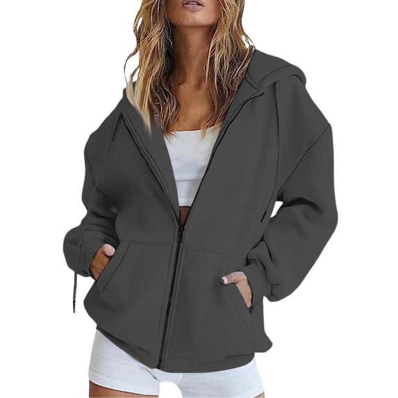 Resicozy Womens Zip Up Hoodies 2026 Casual Y2K Oversized Sweatshirts Long Sleeve Basic Fall Winter Clothes Jackets with Pockets Dark Gray 2XL