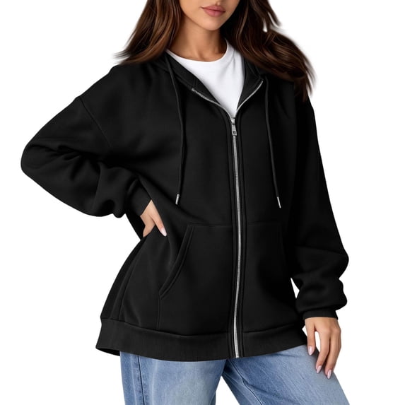 Resicozy Womens Zip Up Hoodies 2026 Long Sleeve Fall Winter Oversized Sweatshirts Zipper Oversized Cute Jackets with Pockets Black 3XL