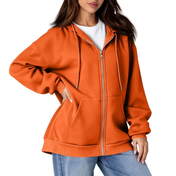 Resicozy Womens Zip Up Hoodies 2026 Long Sleeve Fall Winter Oversized Sweatshirts Zipper Oversized Cute Jackets with Pockets Saffron 2XL