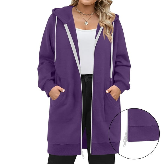 Resicozy Womens Zip Up Long Hoodies with Two Way Zipper Fashion Oversized Tunic Sweatshirts Long Sleeve Jackets with Pockets Dark Purple 2XL