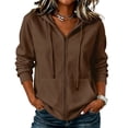 thumbnail image 1 of Resicozy Zip Up Hoodie Women Long Sleeve Fall Winter Plus Size Plain Hooded Sweatshirts Trendy Casual Fashion Jacket With Pockets Coffee 2XL, 1 of 5