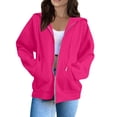 thumbnail image 1 of Resicozy Zip Up Hoodie Women Oversized Long Sleeve Sweatshirts Comfy Lightweight Y2k Jackets Loose Fit Hooded Sweatshirt Hot Pink 2XL, 1 of 6