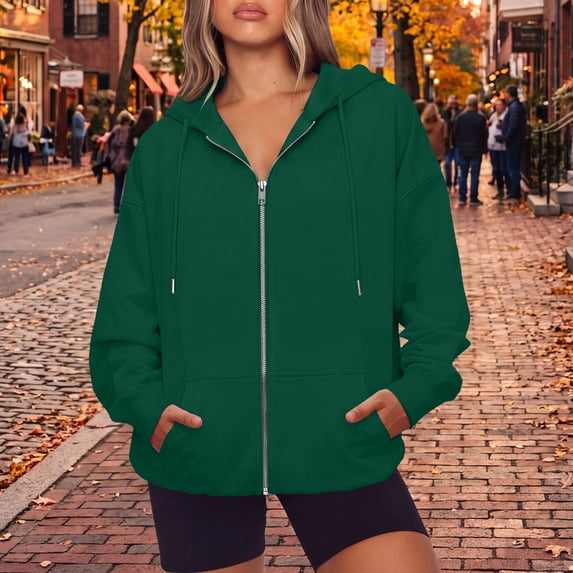 Resicozy Zip Up Hoodie Women Oversized Y2K Hoodies Casual Long Sleeve Sweatshirts Fall Spring Track Jackets with Pockets 2026 Green L