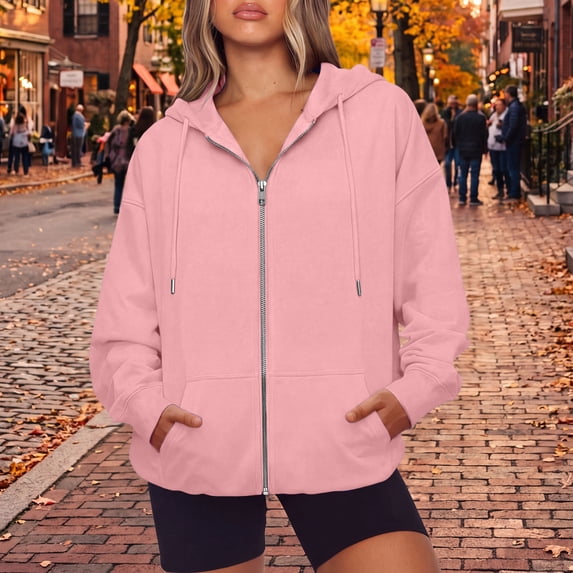 Resicozy Zip Up Hoodie Women Oversized Y2K Hoodies Casual Long Sleeve Sweatshirts Fall Spring Track Jackets with Pockets 2026 Pink 3XL