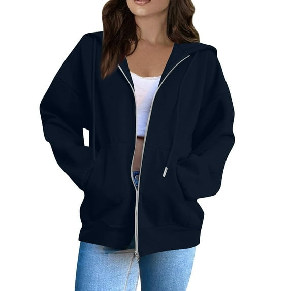 Resicozy Zip Up Hoodies Womens Long Sleeve Oversized Sweatshirts Y2K Jacket with Pockets 2025 Fall Trendy Clothes Navy 2XL