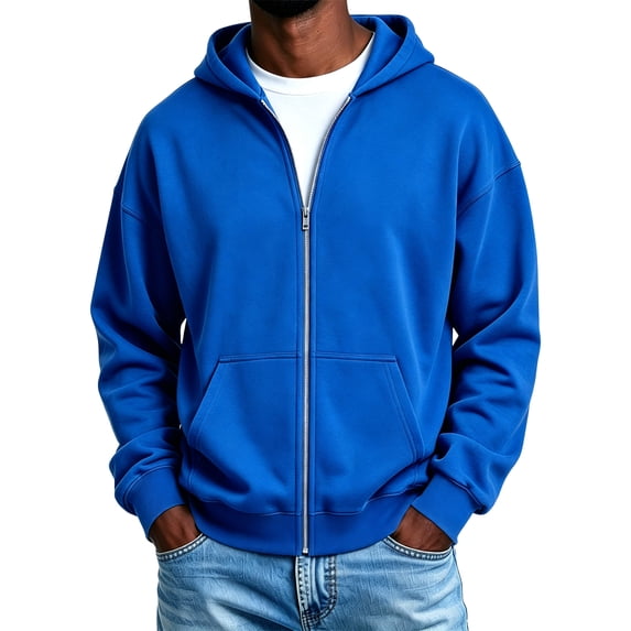 Resicozy Zip-Up Hoodies for Men Classic Solid Color Long Sleeve Hoodies Casual Oversized Pullover with Pocket Royal Blue L