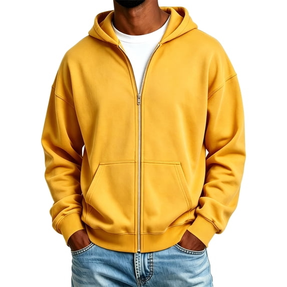 Resicozy Zip-Up Hoodies for Men Classic Solid Color Long Sleeve Hoodies Casual Oversized Pullover with Pockets Yellow 2XL