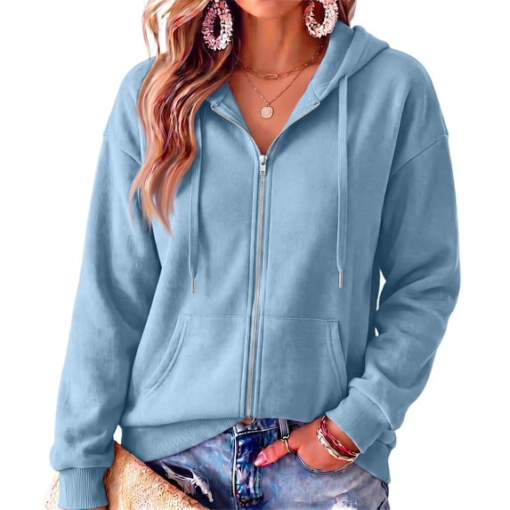 Resicozy Zip Up Hoodies for Women Fall Winter Casual Sweatshirts Zipper Oversized Lightweight Cute Jackets with Pockets 2026 Blue S