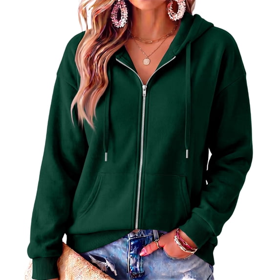 Resicozy Zip Up Hoodies for Women Fall Winter Casual Sweatshirts Zipper Oversized Lightweight Cute Jackets with Pockets 2026 Dark Green M