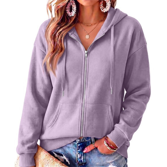 Resicozy Zip Up Hoodies for Women Fall Winter Casual Sweatshirts Zipper Oversized Lightweight Cute Jackets with Pockets 2026 Light Purple 3XL