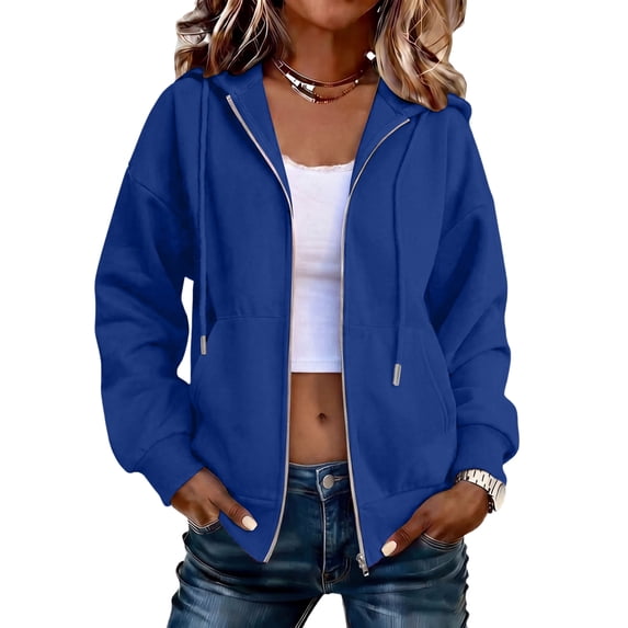 Resicozy Zip Up Sweatshirt Women 2026 Y2K Casual Long Sleeve Zipper Hoodies Fall Oversized Track Jackets With Pockets Blue 2XL