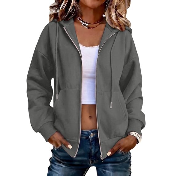 Resicozy Zip Up Sweatshirt Women 2026 Y2K Casual Long Sleeve Zipper Hoodies Fall Oversized Track Jackets With Pockets Dark Gray 2XL