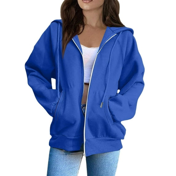 Resicozy Zipper Hoodie for Women Oversized Fall Fashion 2025 Casual Winter Jackets Trendy Hooded Zip up Sweatshirt Clothes with Pockets Blue 3XL