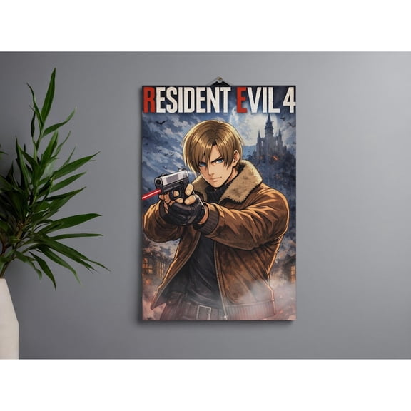 Resident Evil 4 Leon Kennedy Action Poster Survival Horror Game Character Artwork Dark Village Background Wall Decor 24x36 UNFRAMED