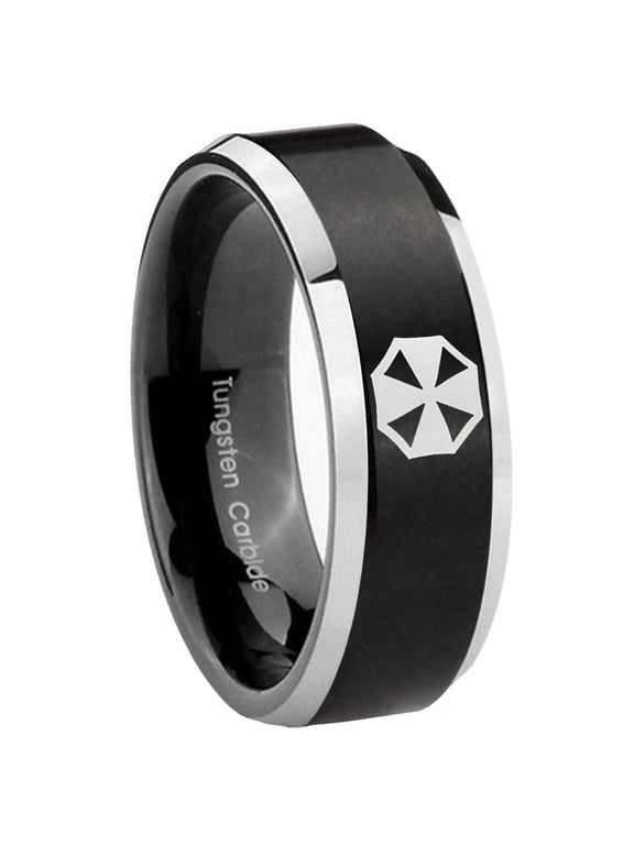 Resident Evil Beveled Edge Brush Black 2 Tone Tungsten Ring 10MM