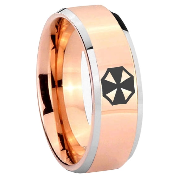 Resident Evil Beveled Edge Rose Gold Tungsten Engraved Ring 10MM