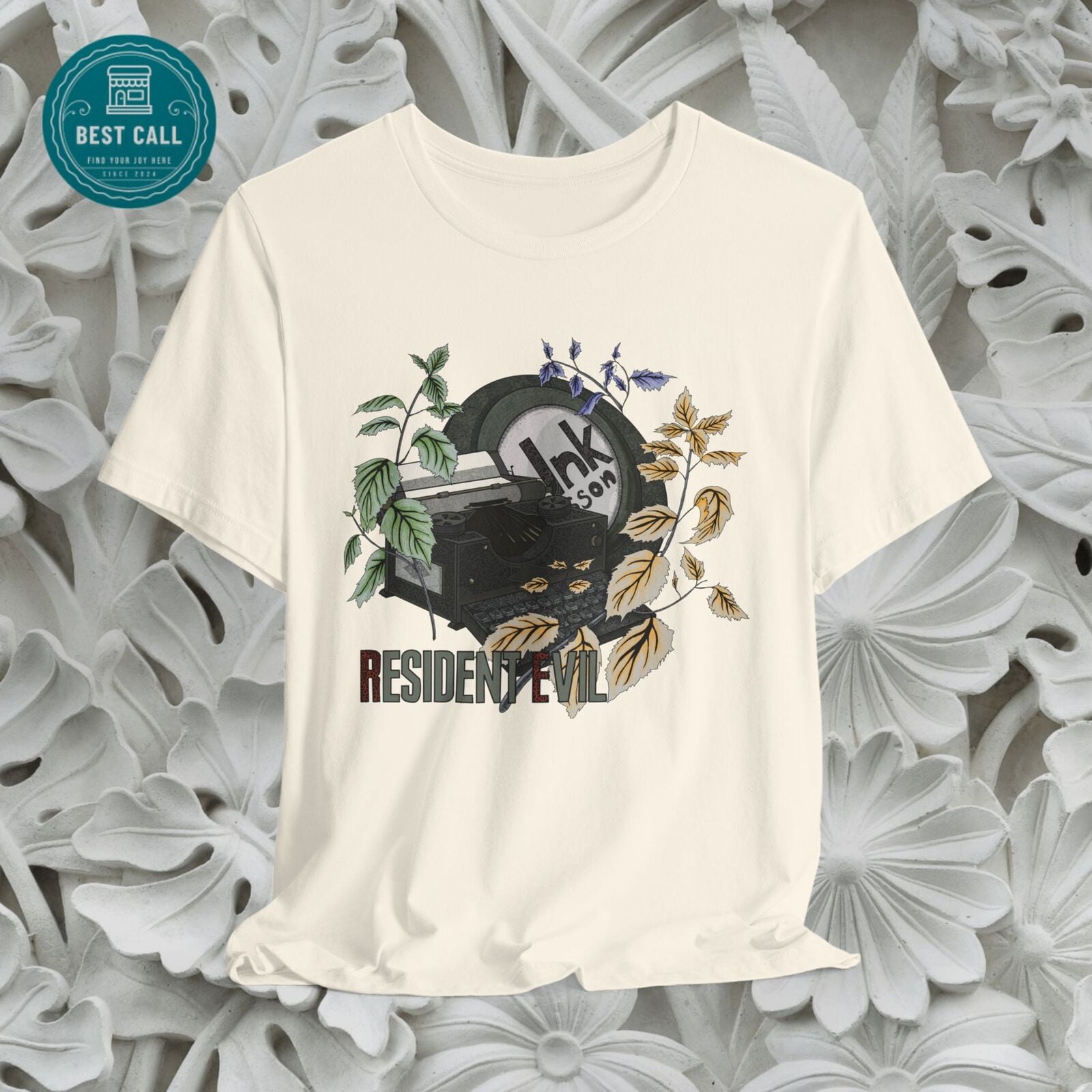 Resident Evil Fan Made Tshirt, Typewritter, Herb, Leon Kennedy, Claire