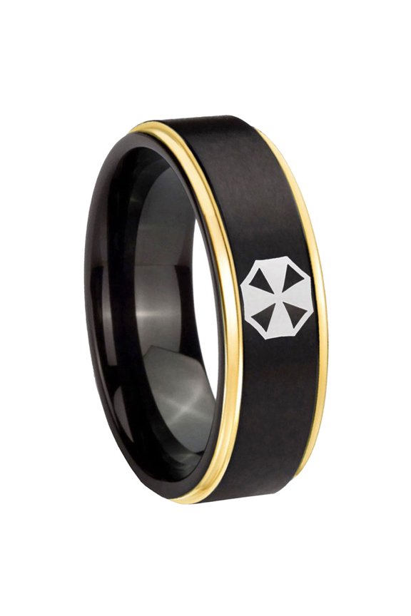 Resident Evil Step Edge Black And Gold Tungsten Promised Ring 10MM