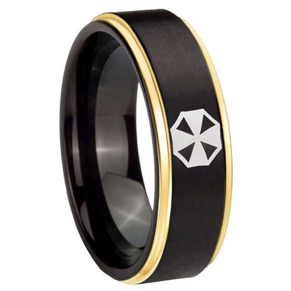 Resident Evil Step Edge Black And Gold Tungsten Promised Ring 10MM