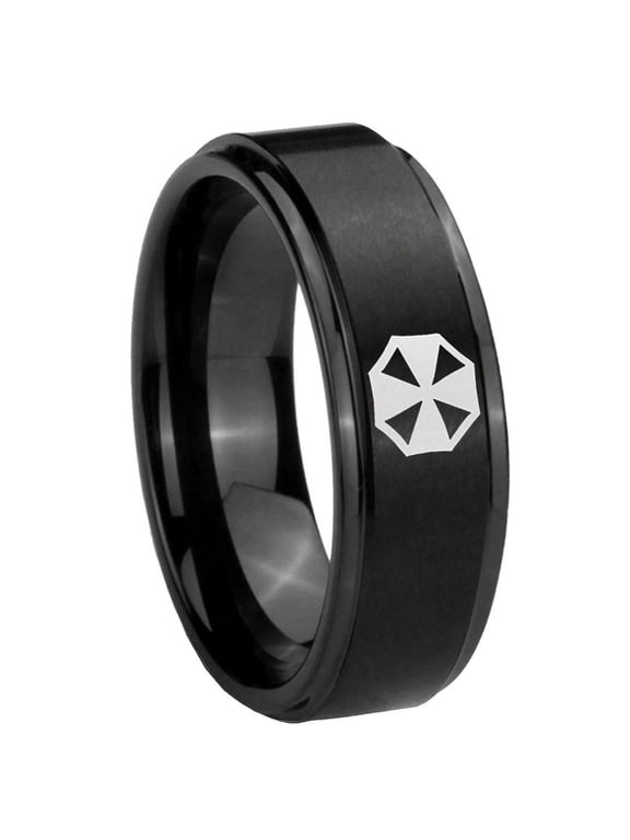 Resident Evil Step Edge Brush Black Tungsten Men Ring 10MM