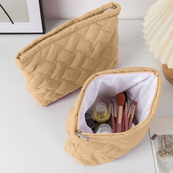Lwlmwt Quilted Cosmetic Bag Women's Makeup Bag Zippered Cosmetic Organizer Travel Essential Toiletry Bag Storage Handbag