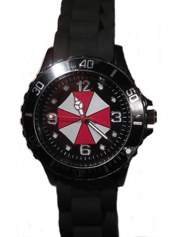 Resident Evil Umbrella Corp Logo Black Rubber Band Wrist Watch