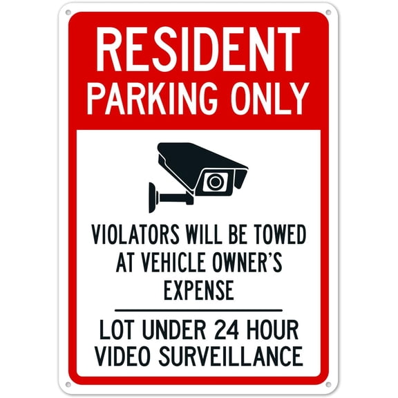 Resident Parking Only Violators Will Be Towed At Vehicle Owner's Expense Sign Metal Sign 12X8 Inches