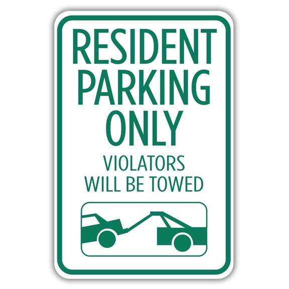 Resident Parking Only Violators Will Be Towed Metal Aluminum Sign Size: 16 x 12 Inch