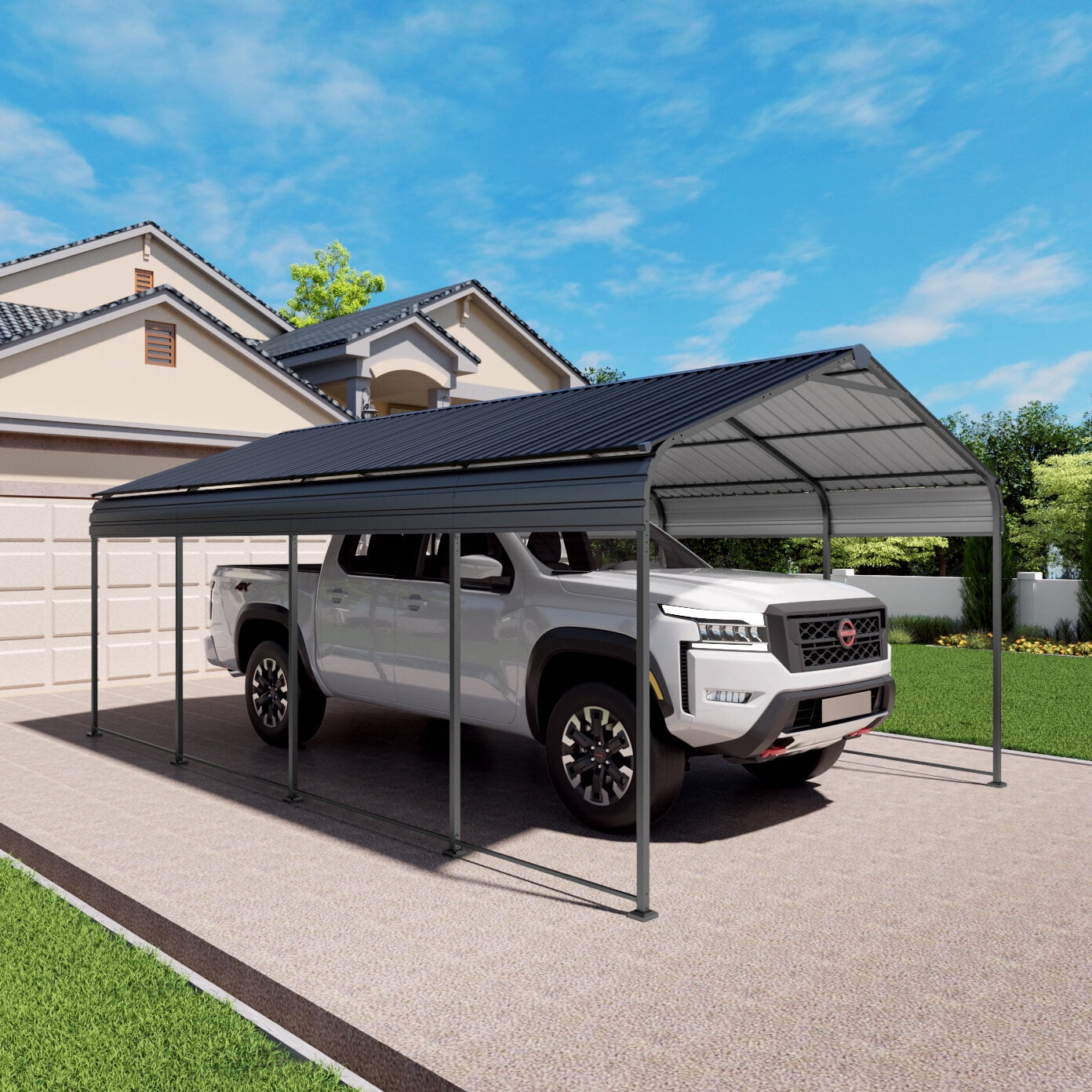 Residential Carports, 12x20 FT Heavy Duty Metal Carport With Galvanized Steel Roof With Enhanced Base Outdoor Car Port Shelter for Cars, Trucks and Boats, Anthracite Outdoor Carports
