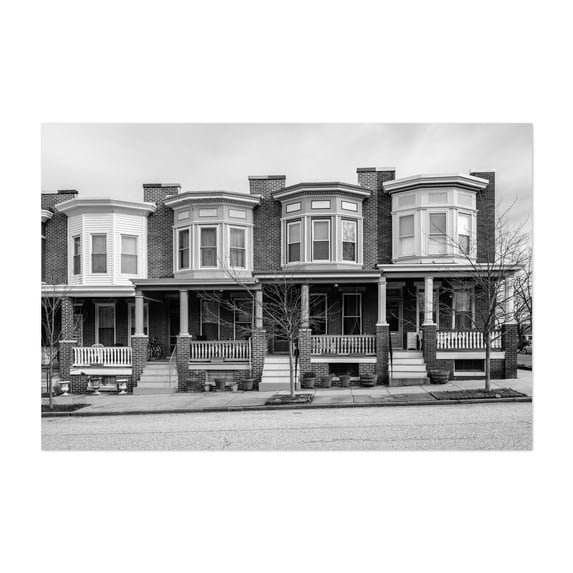 Residential Charles Village B&W - Baltimore Maryland Photography Architecture Black and White Street Photography City Vintage Unframed Wall Art Print 40 x 60 inches