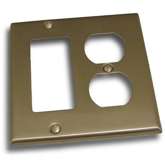 Residential Essentials 10826SN Double Rocker and Receptacle Outlet Switch Plate- Satin Nickel