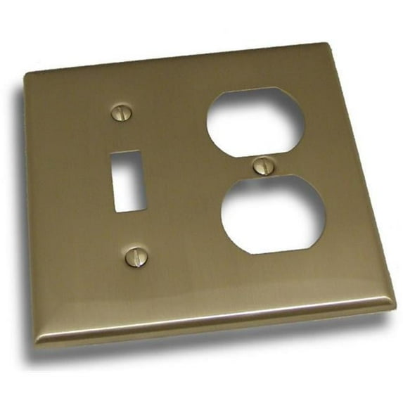 Residential Essentials 10827SN Double Toggle and Outlet Switch Plate- Satin Nickel