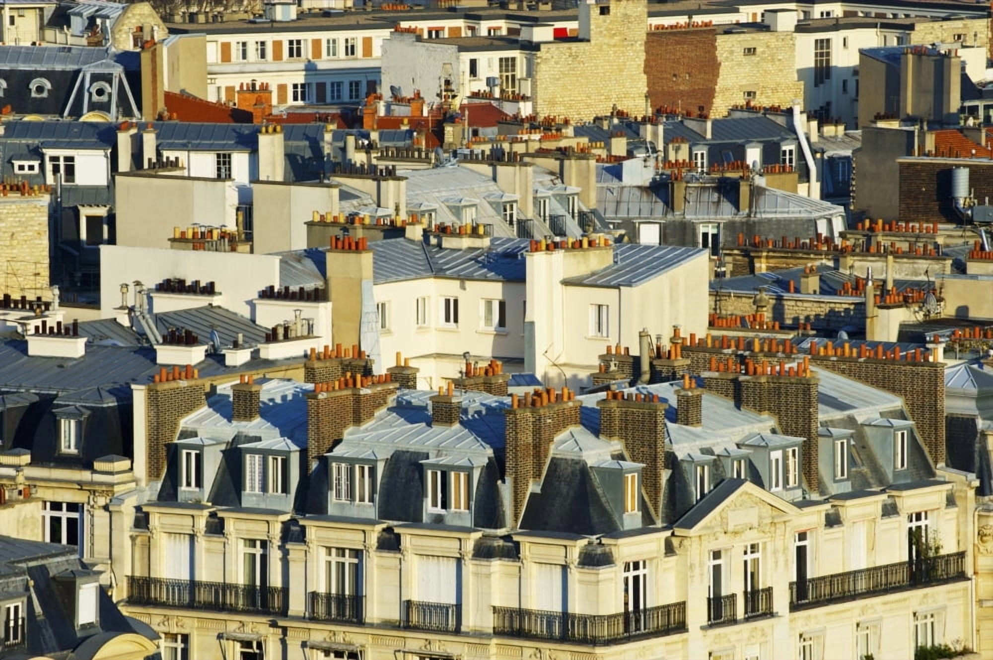 Residential buildings and chimneys on the rooftops Paris France Canvas Art - Ingrid Rasmussen Design Pics (19 x 12)