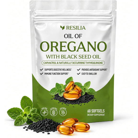 Resilia Oil of Oregano with Black Seed Oil, Oregano Oil Supplement, 60 Softgels