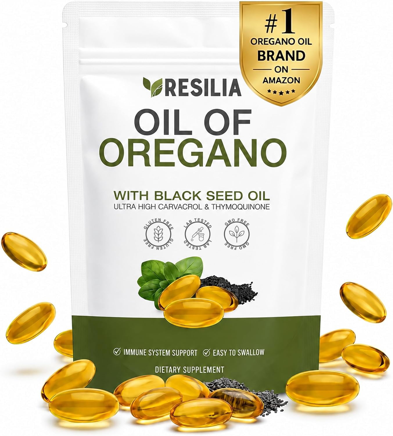 Resilia Oil of Oregano with Black Seed Oil, Oregano Oil Supplement, 60 Softgels