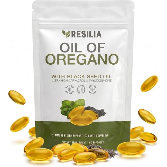 Resilia Oil of Oregano with Black Seed Oil Softgels, GlutenFree Herbal Wellness Supplement, 60 Count