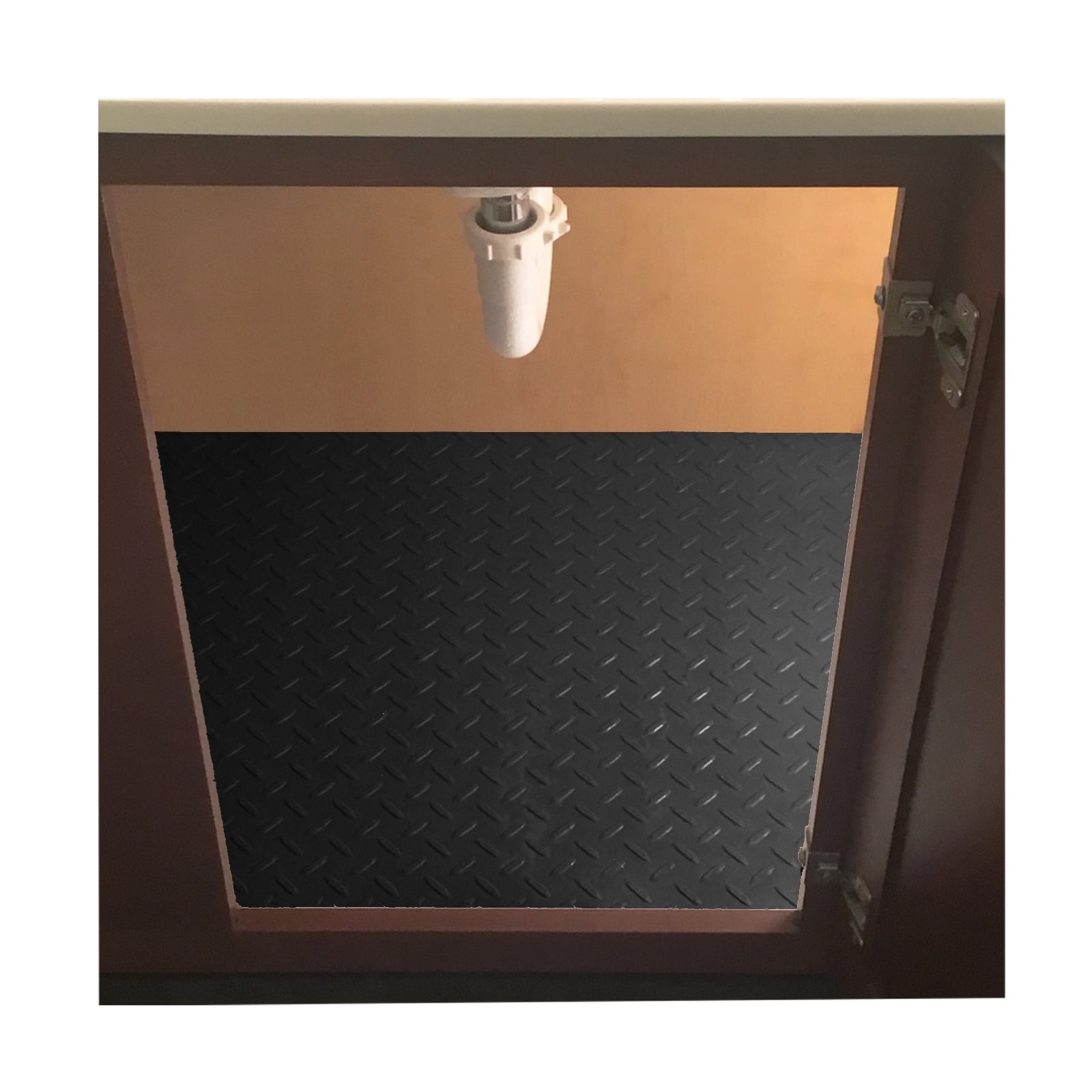 Black Heavy-Duty PVC Under Sink Mat with Diamond Plate Pattern