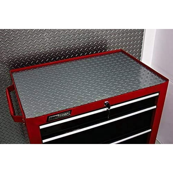 Resilia Ribbed Tool Box Liner Utility Mat - Silver, Non-Slip V-Groove, Heavy Duty Plastic, Garage Drawer & Shelf Organization, Workbench Storage, Made in The USA, 18 Inches x 12 Feet